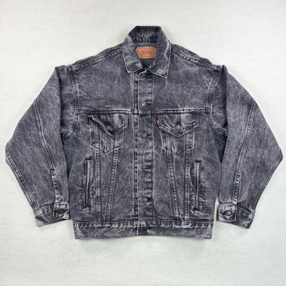 Vintage 80s Levis 70507 0253 Black Denim Trucker Jacket Mens Small USA Made